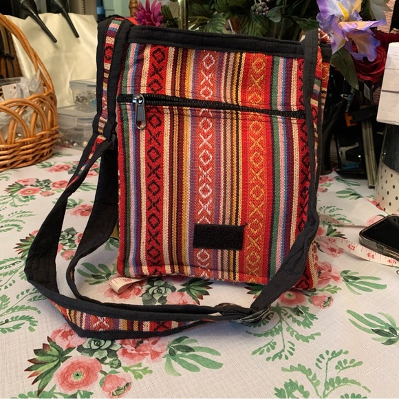 Kathmandu Crossbody Bag in Red and Orange with Boho Patterns - Picture 1 of 14